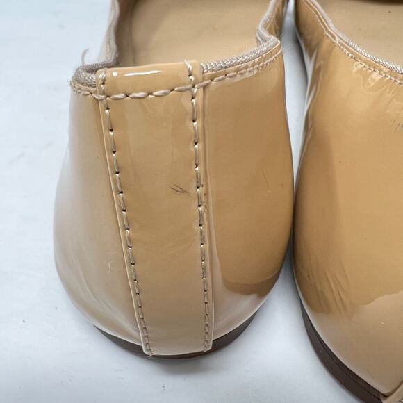 Tory Burch Trudy Flat Tan Patent Leather 7.5 Ballet Bow Logo Classic Neutral - Picture 8 of 16